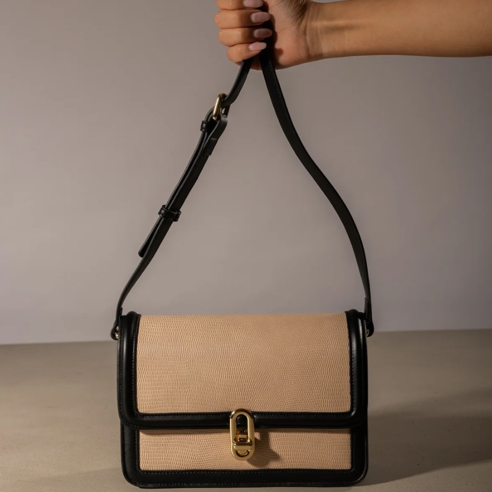 JULES KAE Black & Beige Faux Leather Crossbody Bag